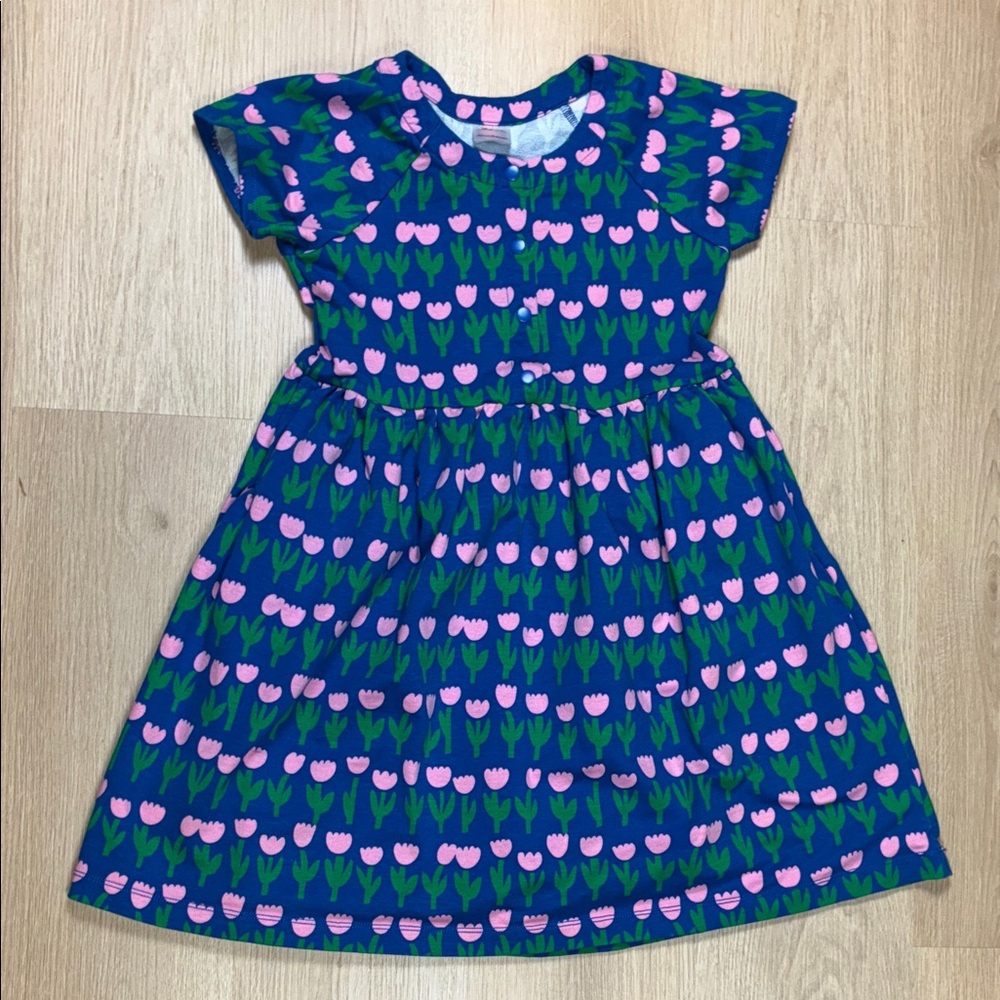 Hanna Andersson Blue Pink Green Tulip Print Dress 140/ 10 EUC